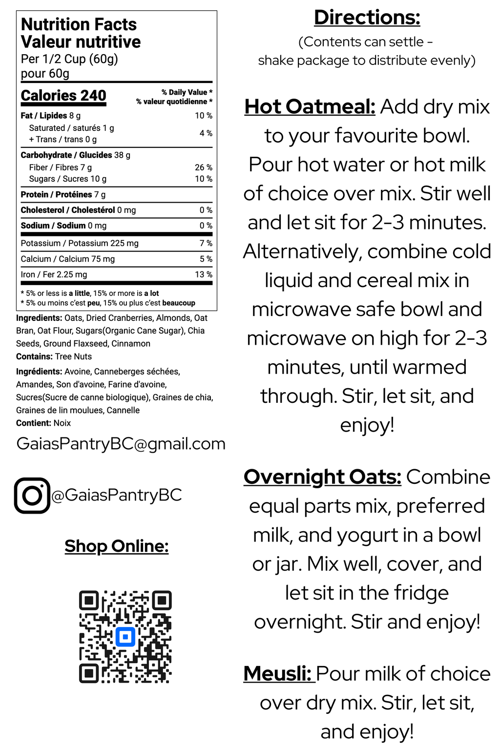 Mt. Ida Instant Oatmeal - Sunnybrae