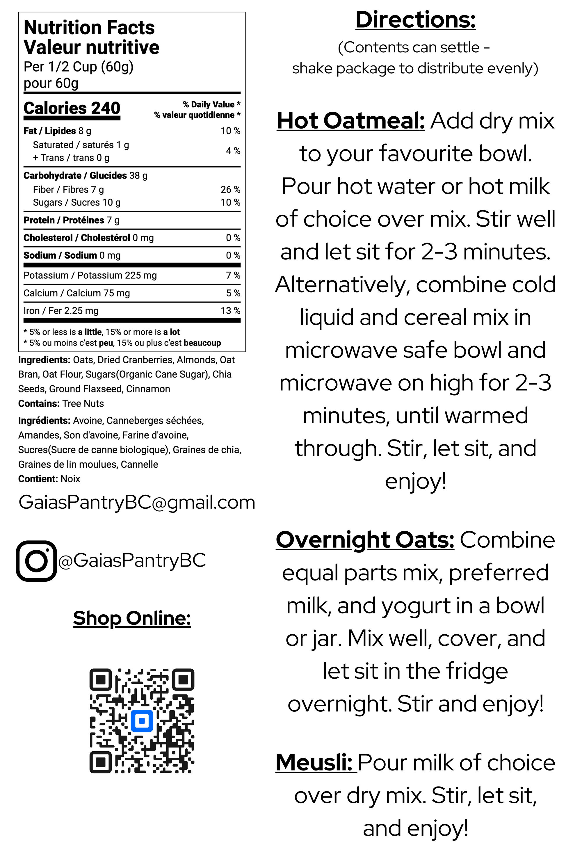 Mt. Ida Instant Oatmeal - Sunnybrae